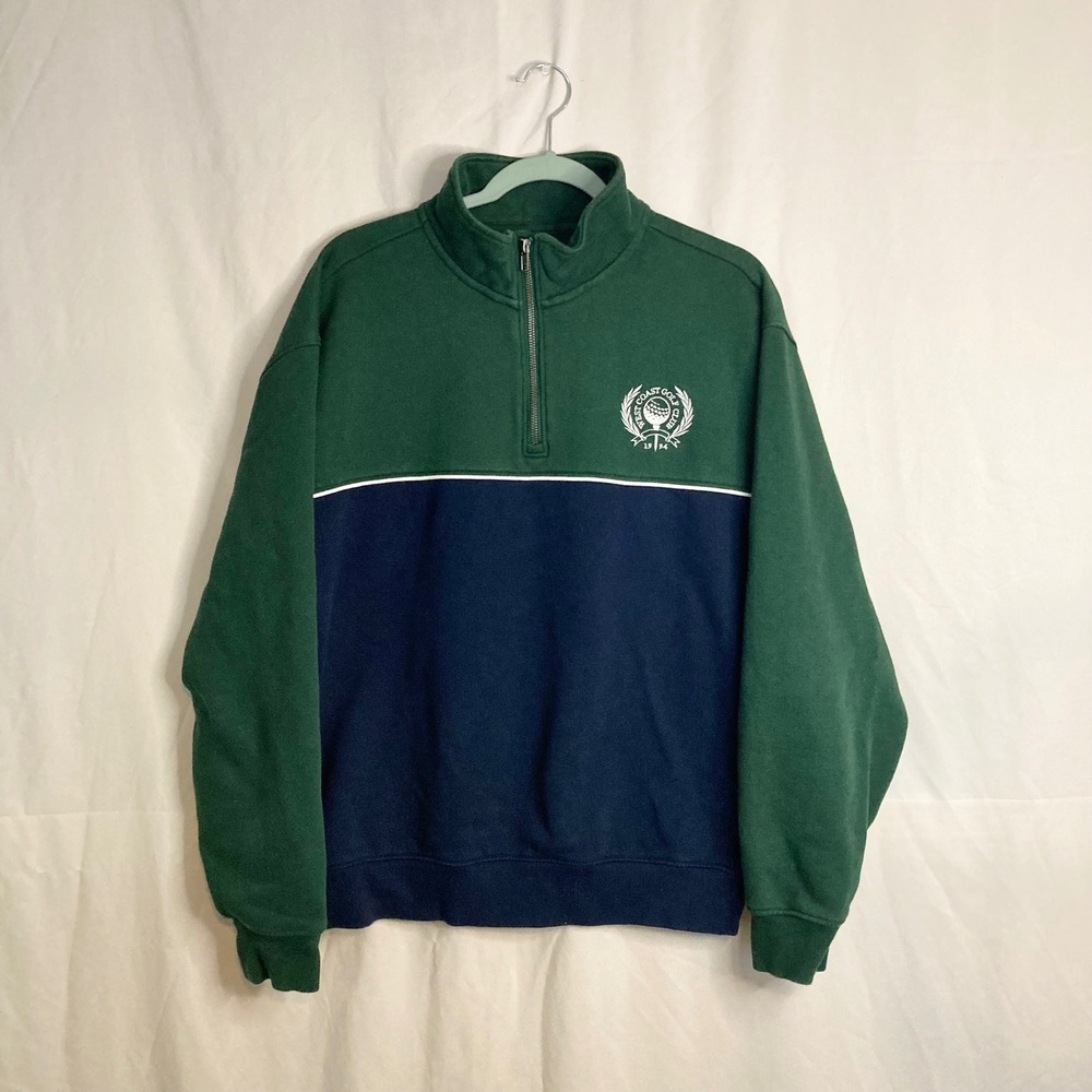 Old Navy Quarter Zip Sweatshirt Green Navy Colorblock L Preppy Collegiate Golf